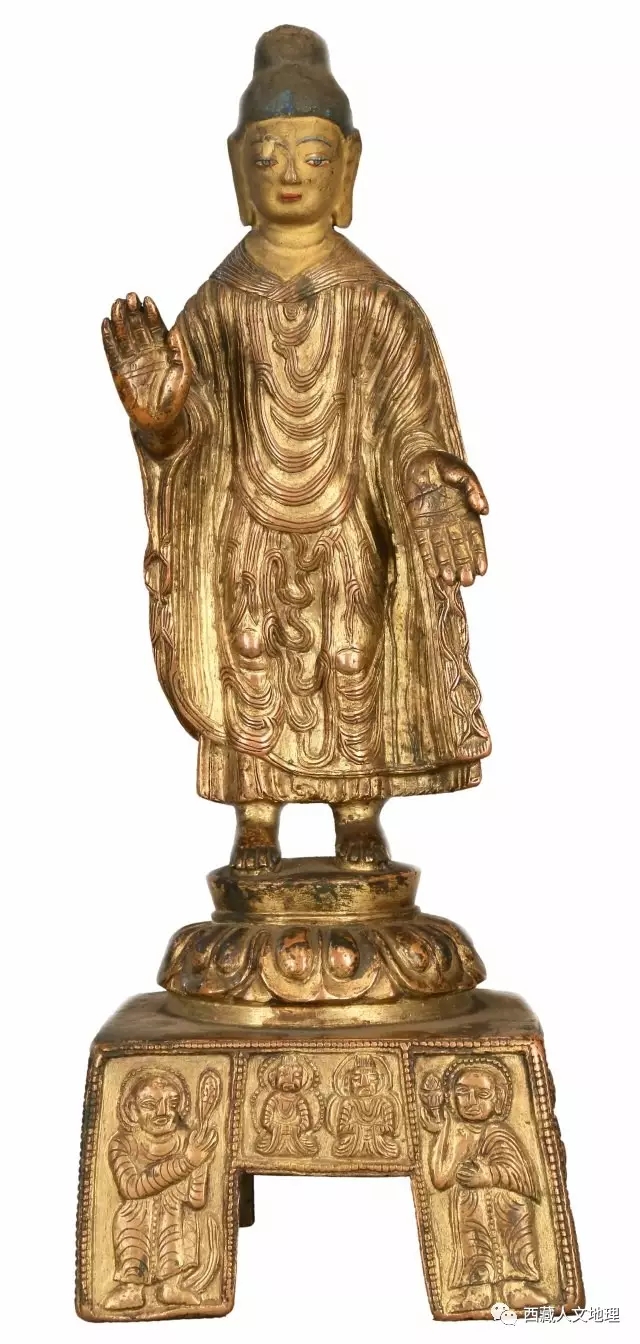 中国佛像太和八年汉文款镀金合金旃檀佛立像