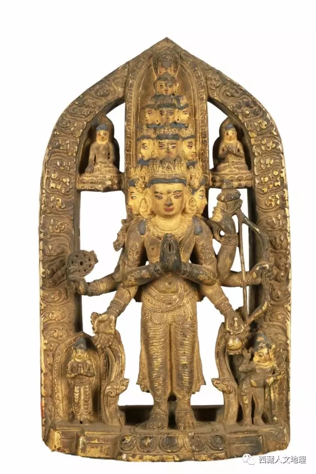 印度佛像石雕十一面观音菩萨立像